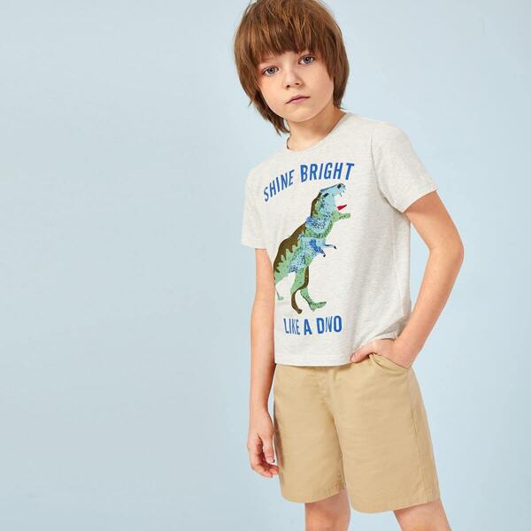 

Boys Dinosaur Print Top & Solid Shorts Set, Multicolor