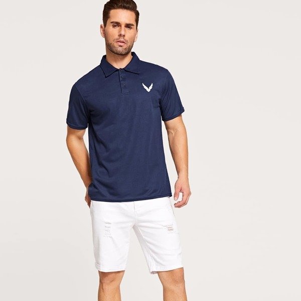

Men Embroidered Detail Polo Shirt, Navy