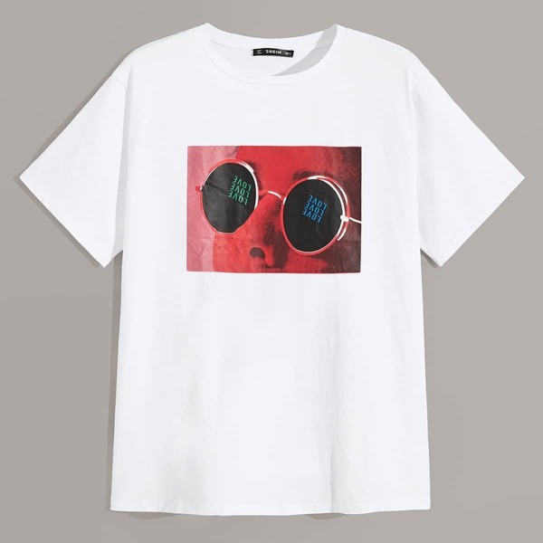 

Men Letter and Figure Print Tee