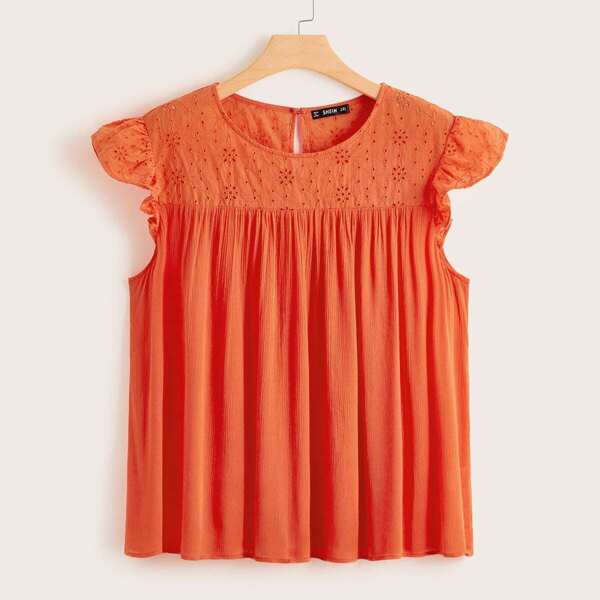 

Plus Ruffle Trim Laser Cut Blouse