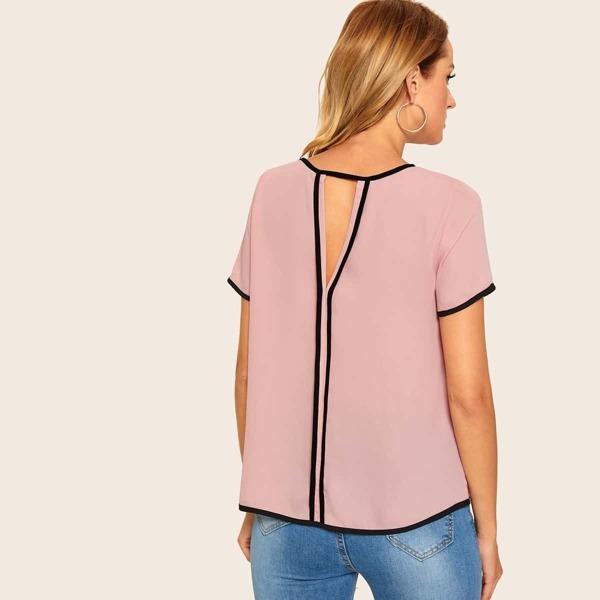 

Piping Trim Cutout Back Blouse