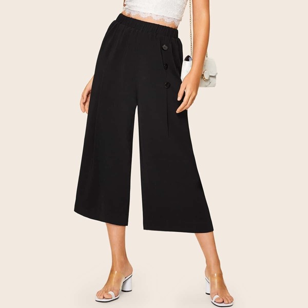 

Button Front Wide Leg Crop Pants