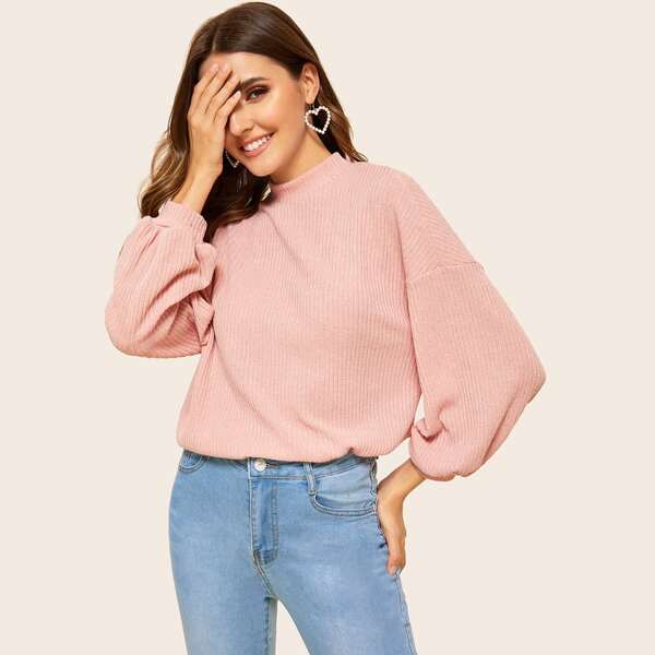 

Mock Neck Dolman Sleeve Rib-knit Tee