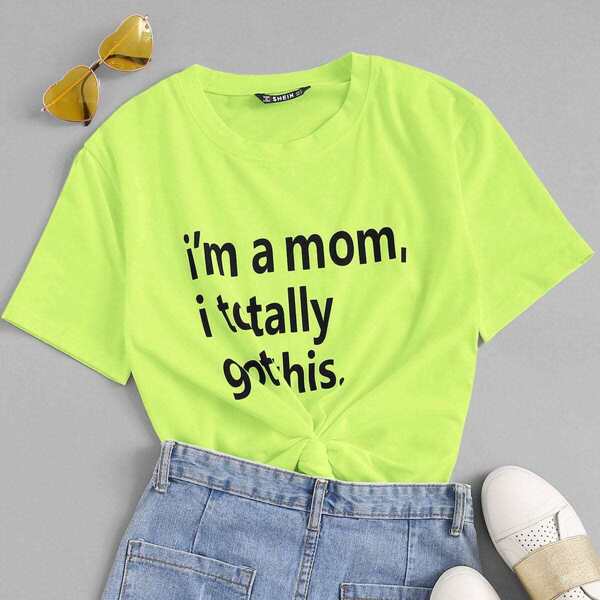 

Neon Lime Slogan Print Tee