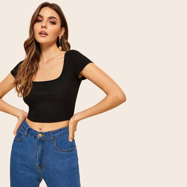 

Solid Square Neck Crop Tee