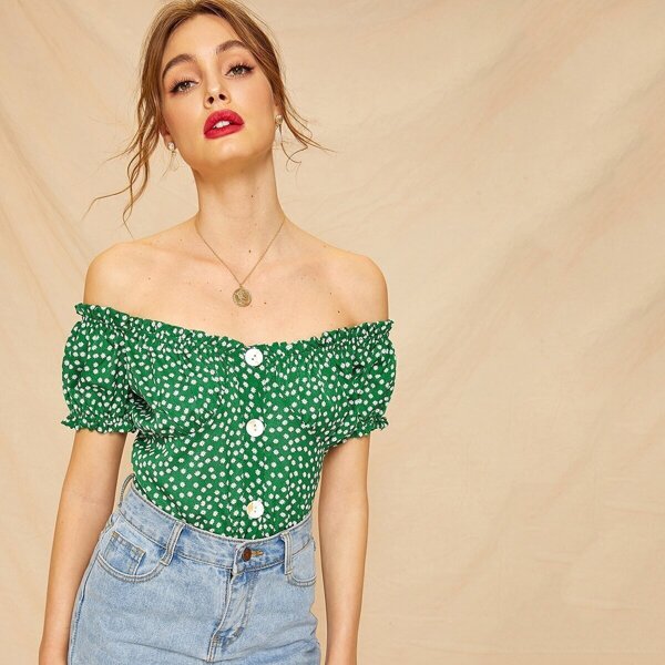 

Ditsy Floral Button Front Blouse