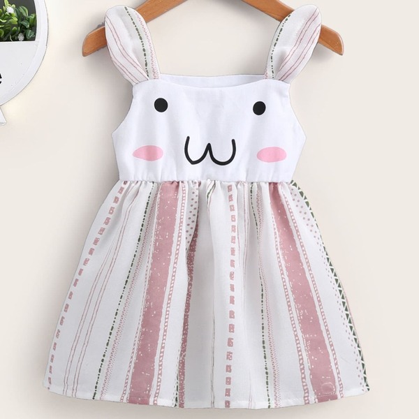 

Baby Cartoon Graphic Contrast Hem Slip Dress, Multicolor