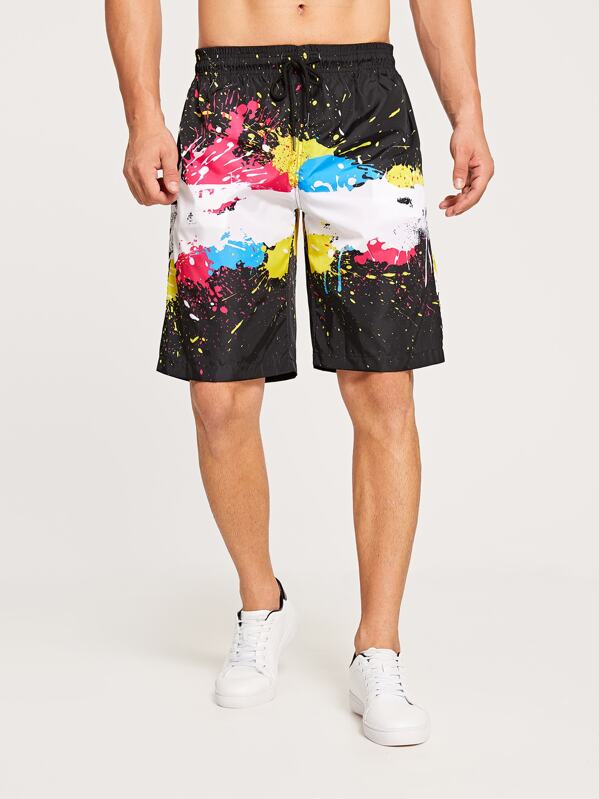 

Men Splatter Drip Print Shorts, Multicolor, Bruno