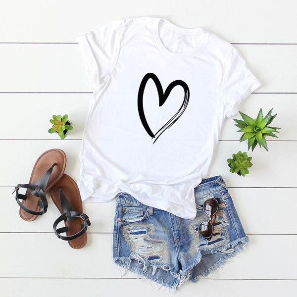 

Heart Print Tee, White