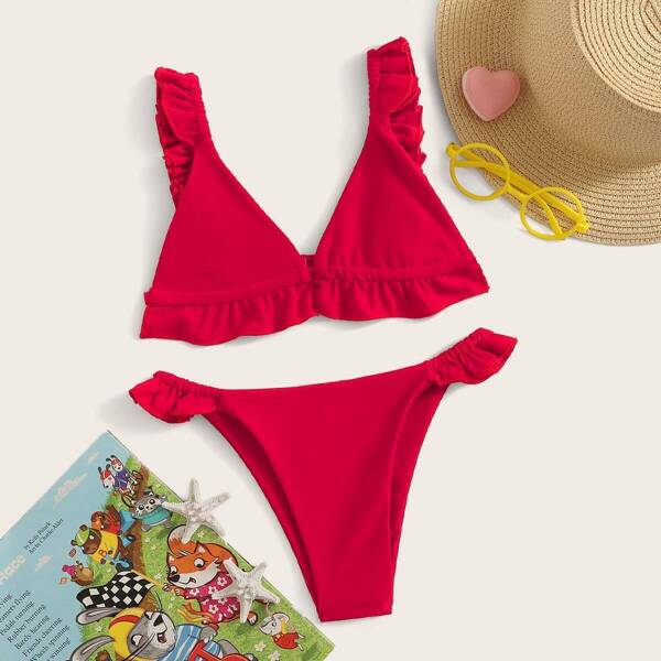

Toddler Girls Frill Trim Triangle Bikini Set