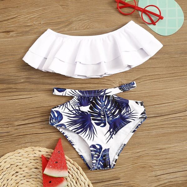 

Toddler Girls Ruffle Top With Random Tropical Bikini