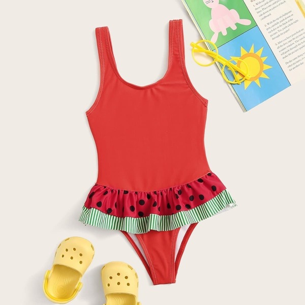 

Toddler Girls Striped & Polka Dot Ruffle One Piece Swim