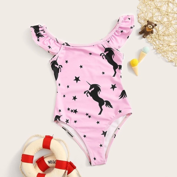 

Toddler Girls Cartoon Print One Piece Swim
