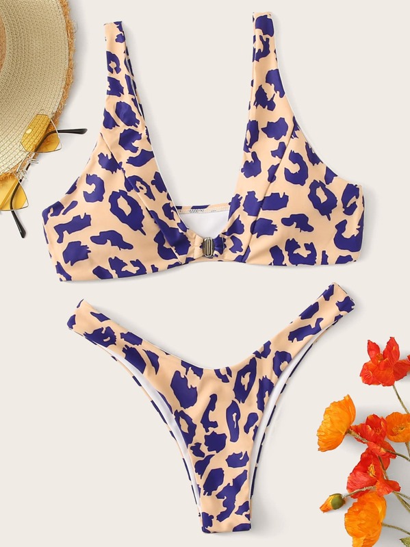 

Leopard Top With High Leg Bikini Set, Multicolor