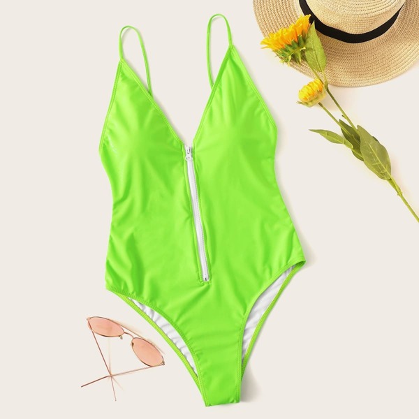 

Neon Lime Zipper Front One Piece Swimsuit