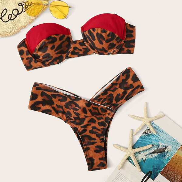 

Leopard Underwire Bandeau With High Cut Bikini