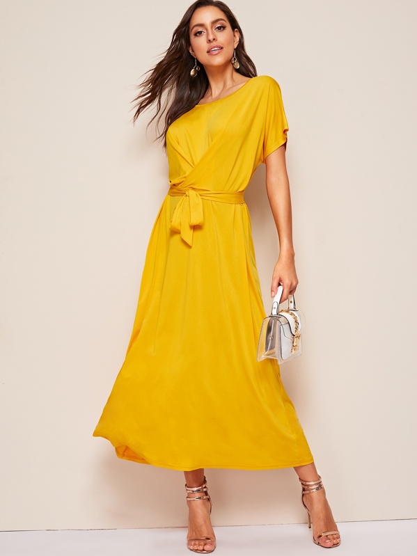 

Waist Tie Longline Dress, Yellow, Mary P.