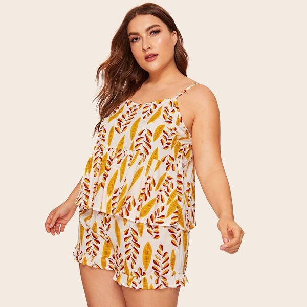 

Plus Leaf Print Pajama Set
