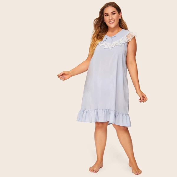 

Plus Contrast Lace Ruffle Trim Night Dress