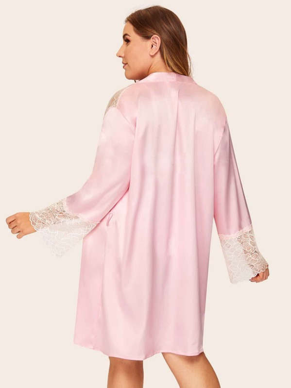 

Plus Satin Robe & Belt Without Lingerie Set, Pink