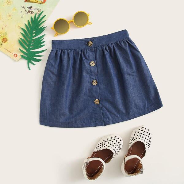 

Toddler Girls Button Front Denim Skirt