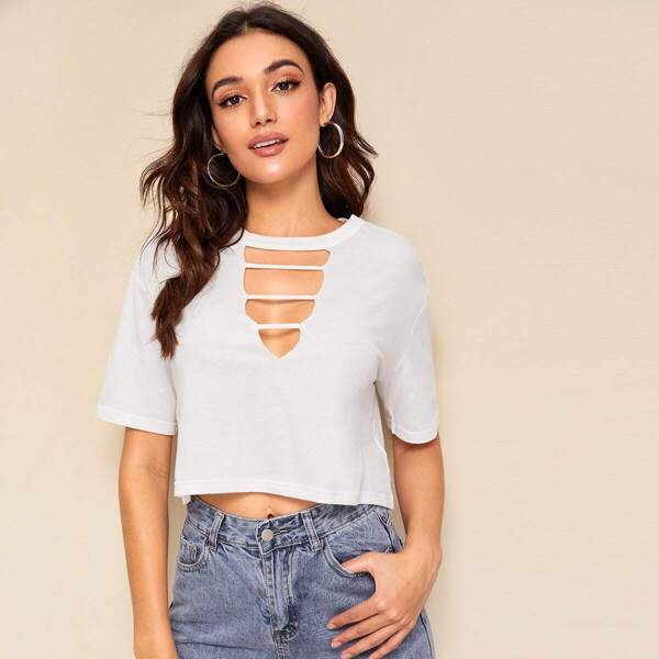 

Solid Ladder Cut Crop Tee