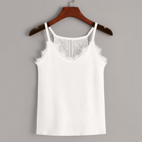 

Lace Insert Rib-knit Cami Top
