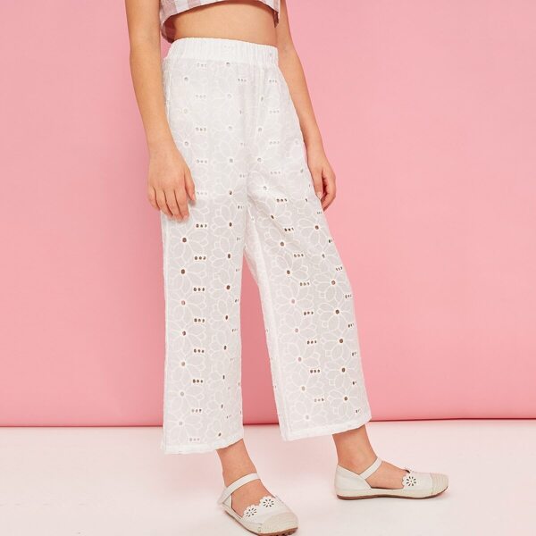 

Girls Semi Sheer Wide Leg Schiffy Pants, White
