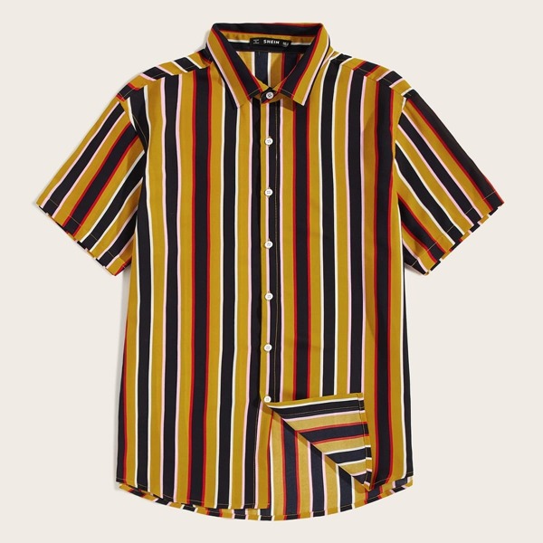 Men Striped Collared Shirt, Multicolor