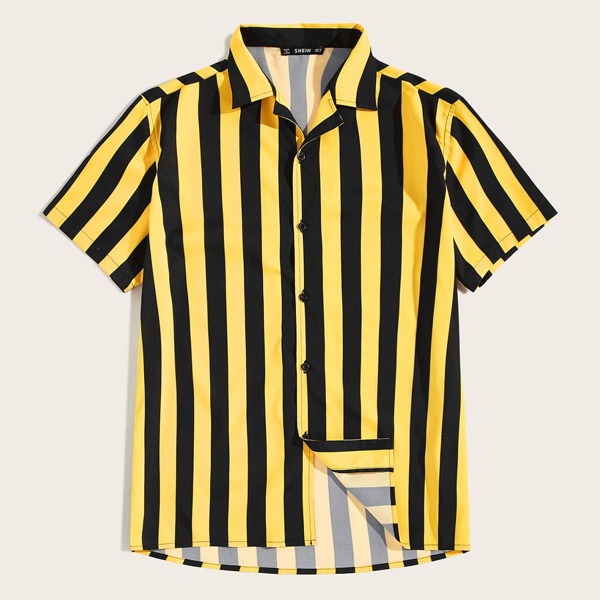 

Men Revere Collar Striped Shirt, Multicolor