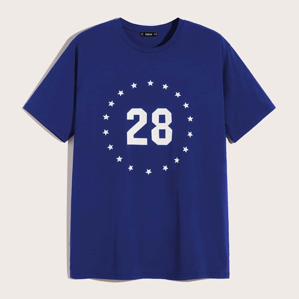 

Men Number and Star Print Tee