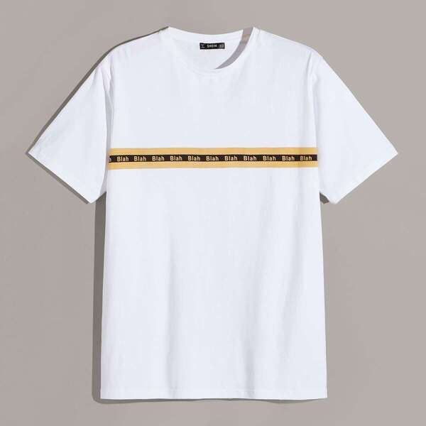 

Men Letter and Striped Tee, White