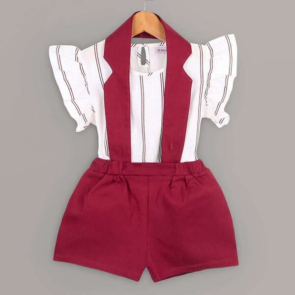 

Toddler Girls Ruffle Striped Blouse With Shorts, Multicolor