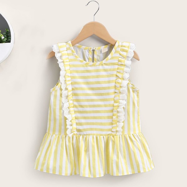 

Toddler Girls Contrast Schiffy Ruffle Hem Striped Blouse