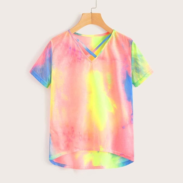 

Tie Dye Criss Cross Dip Hem Tee