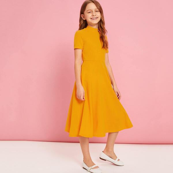 

Girls Zip Back Mock-Neck Fit and Flare Dress