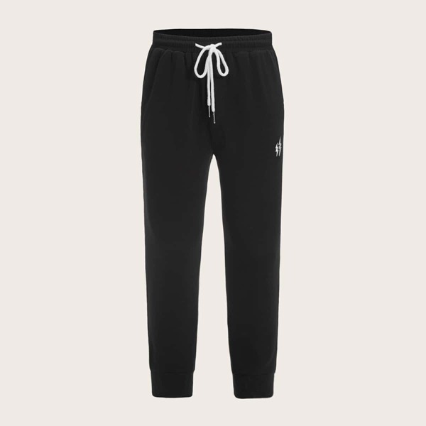 

Men Drawstring Waist Lightning Embroidered Sweatpants