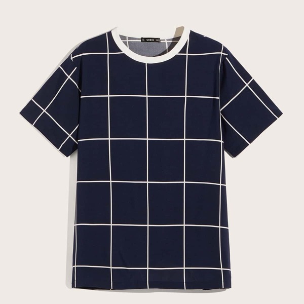 

Men Contrast Neck Grid Top