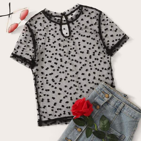 

Heart Mesh Fitted Top Without Bra