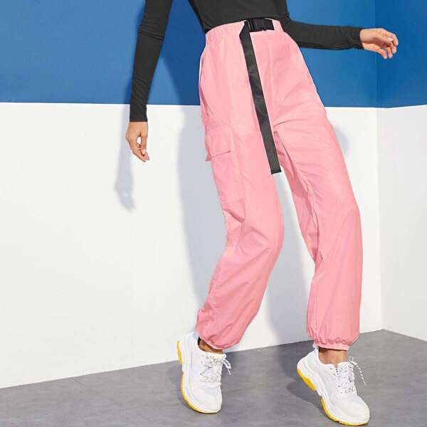

Push Buckle Front Pocket Side Lantern Pants