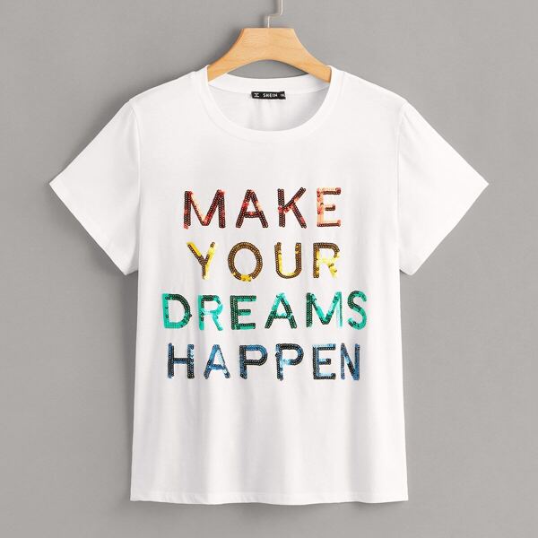 

Plus Sequin Slogan Patched Tee