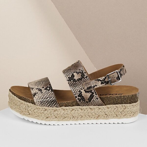 

Snake Twin Band Slingback Jute Flatform Sandals, Multicolor