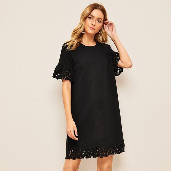 

Contrast Laser Cut Solid Dress