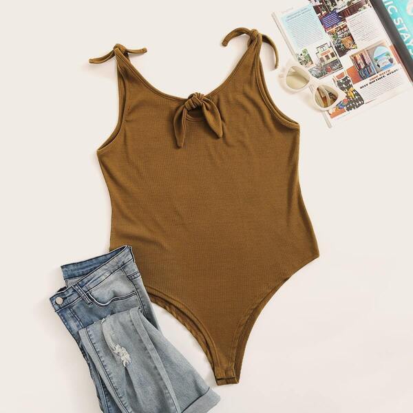

Plus Knot Skinny Bodysuit, Brown