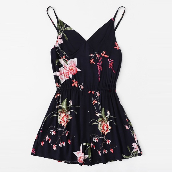 

Plus Floral Print Cami Romper, Multicolor