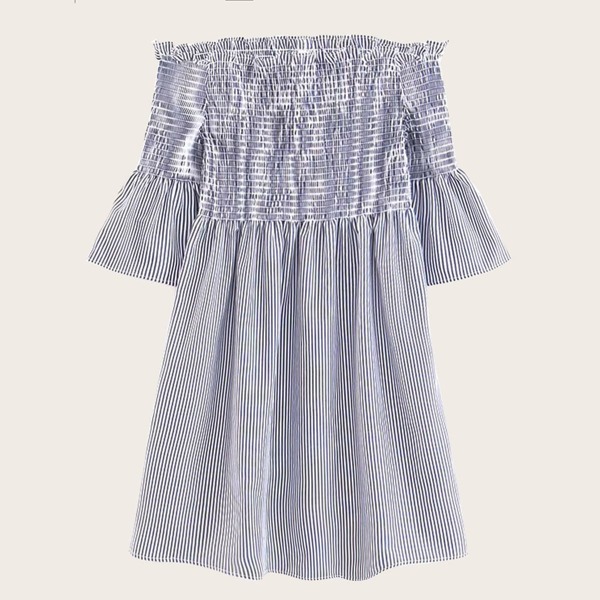 

Off-shoulder Stripe Shirred Dress