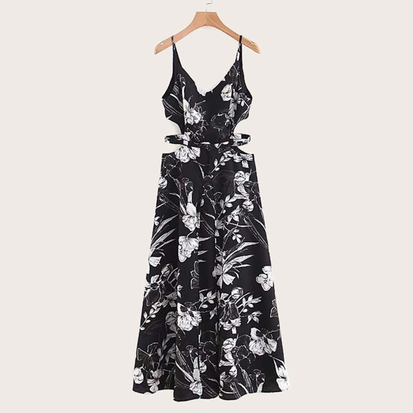 

Cut-out Waist Floral Print Cami Dress