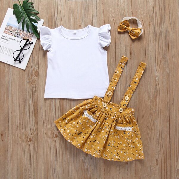 

Toddler Girls Ruffle Tee & Ditsy Floral Print Skirt & Headband, Multicolor