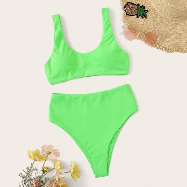 

Scoop Neck Top With High Waist Bikini Set
