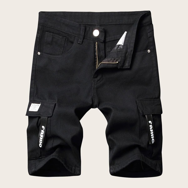 

Men Side Pocket Letter Tape Denim Shorts